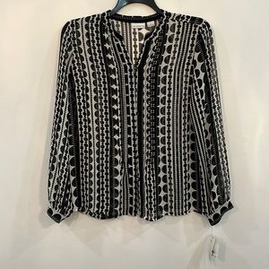 Liz Claiborne L new with tags black and white polka dot sheer blouse